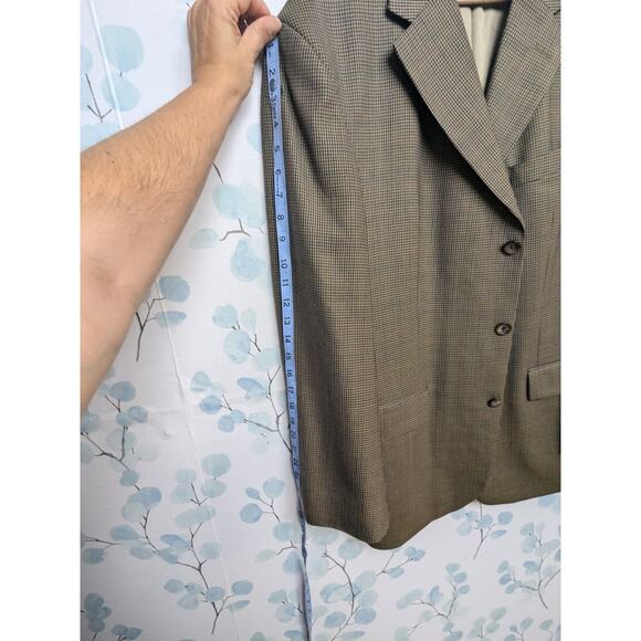 VTG Oscar De La Renta Men's Tan Houndstooth Sport Coat Sz 44L Beige Navy Office - Picture 11 of 12